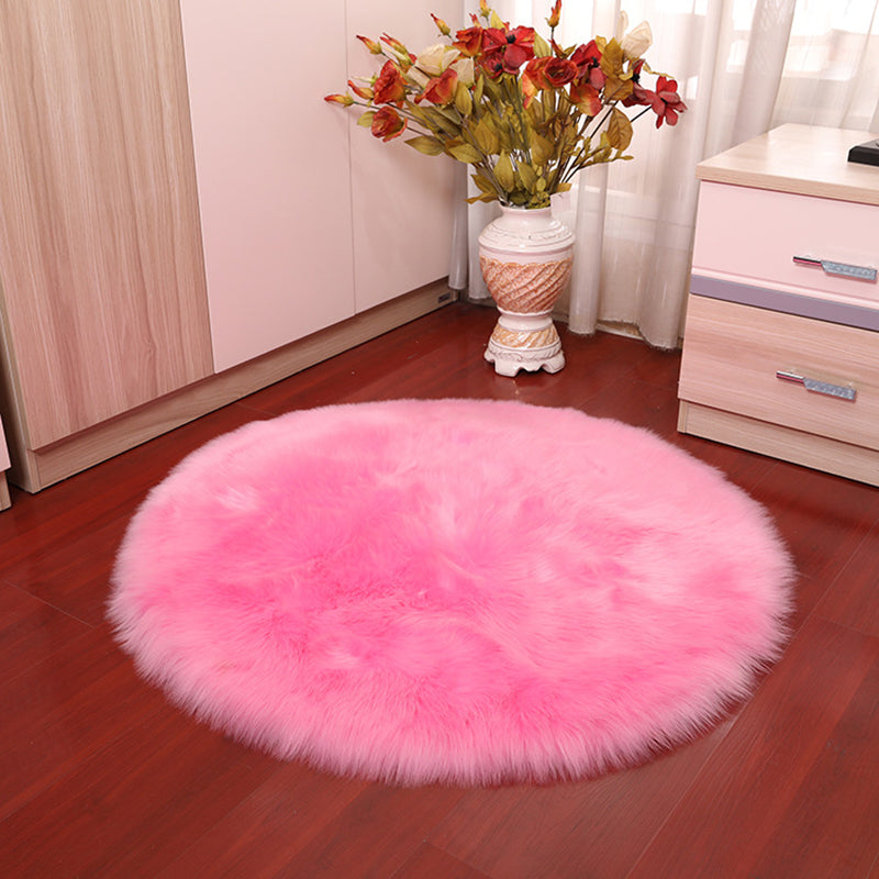 Trendy Round Shag Area Rug Casual Plain Indoor Rug Polyester Stain Resistant Carpet for Home Decor