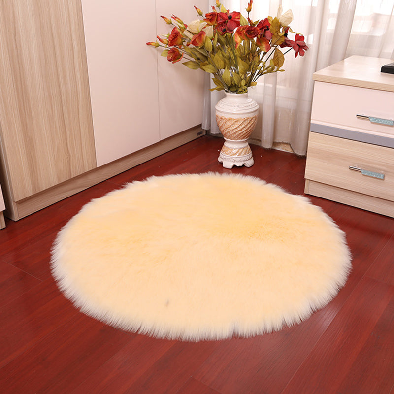 Trendy Round Shag Area Rug Casual Plain Indoor Rug Polyester Stain Resistant Carpet for Home Decor