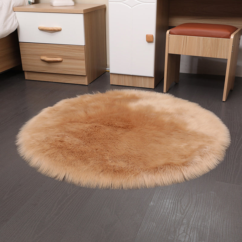 Trendy Round Shag Area Rug Casual Plain Indoor Rug Polyester Stain Resistant Carpet for Home Decor