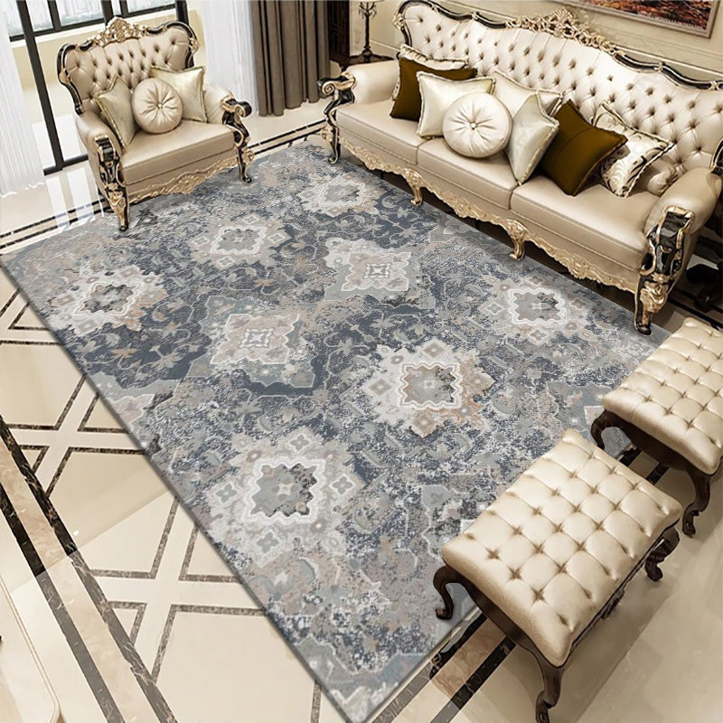 Antique Washable Carpet Retro Floral Print Rug Polyester Non-Slip Backing Carpet for Living Room