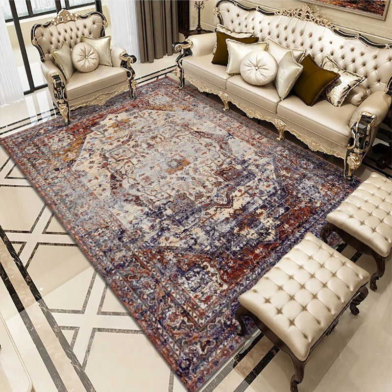 Multicolored Area Rug Traditional Floral Print Carpet Non-Slip Backing Carpet for Living Room