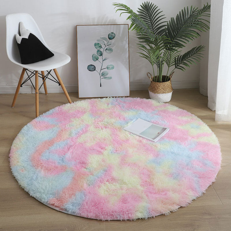Round Plain Shag Rug Polyester Simplicity Carpet Pet Friendly Indoor Carpet for Home Decoration