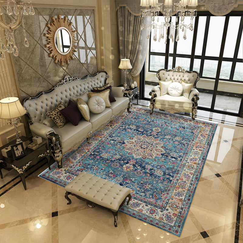 Tapis graphique en polyester bleu en polyester tapis de support sans glissement pour salon