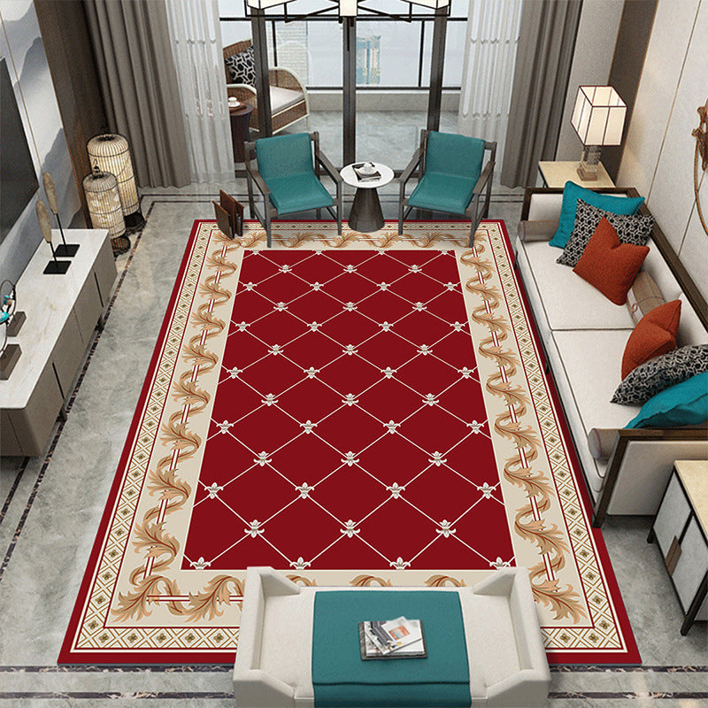 Leisure European Style Carpet Flower Print Area Rug Polyester Non-Slip Carpet for Living Room