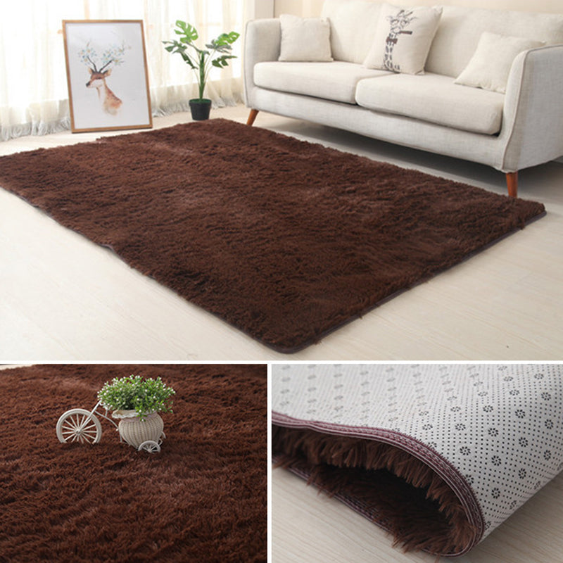 White Modern Carpet Polyester Solid Color Carpet Non-Slip Backing Carpet for Living Room