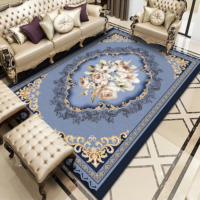 Contemporary Area Carpet European Flower Pattern Indoor Rug Non-Slip Backing Carpet for Home Decor