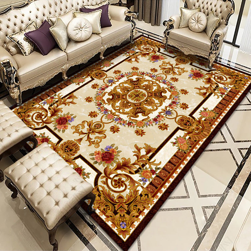 Contemporary Area Carpet European Flower Pattern Indoor Rug Non-Slip Backing Carpet for Home Decor