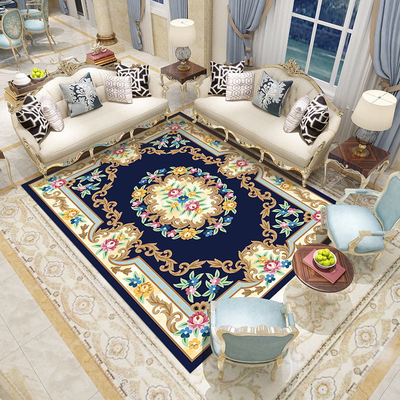 Contemporary Area Carpet European Flower Pattern Indoor Rug Non-Slip Backing Carpet for Home Decor