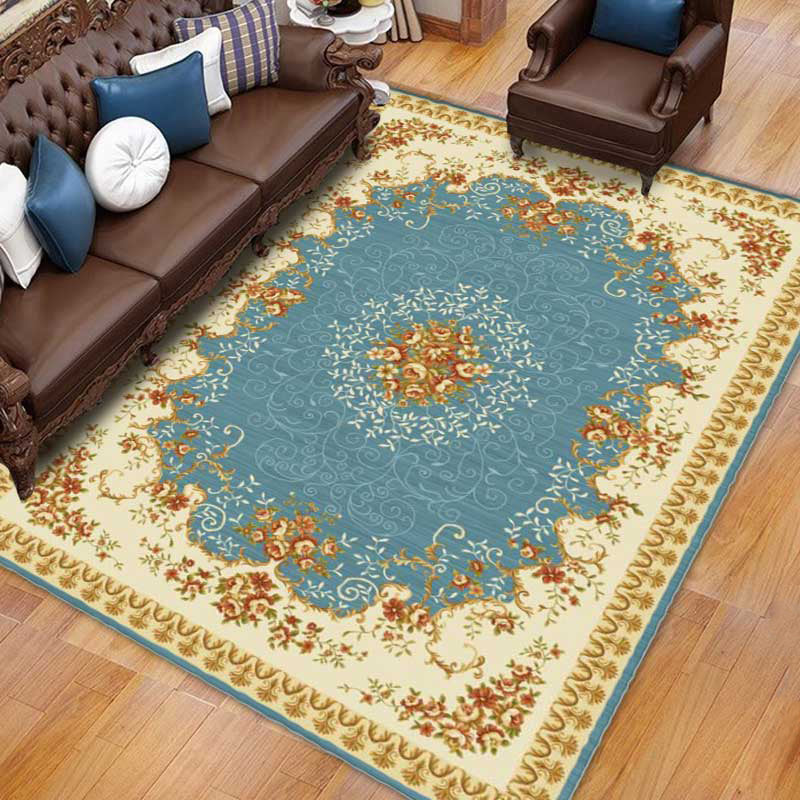 Europäische Blue Area Teppich Polyester Gebiet Teppichfleckfest Easy Care Teppich für Wohnkultur