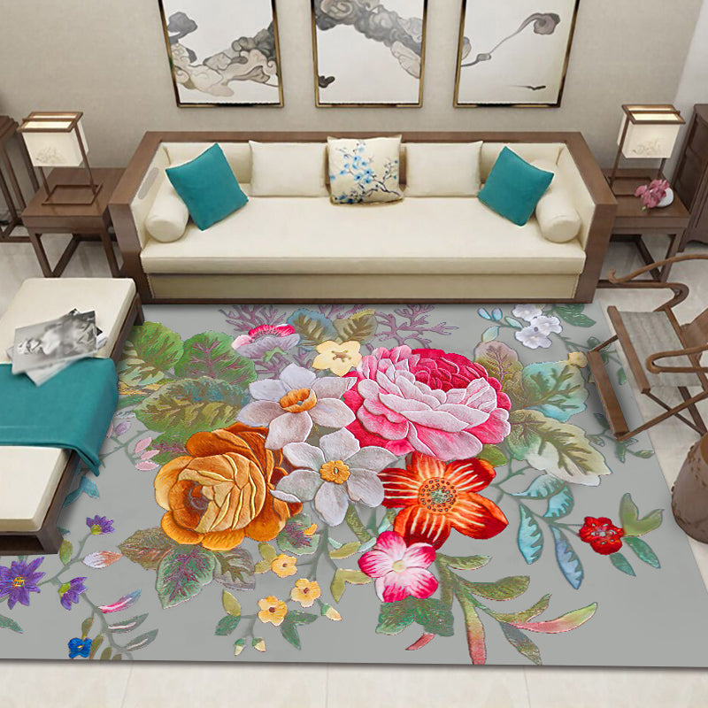 Kleurrijk modern tapijt met bloemenpatroon, polyester, vlekbestendig tapijt voor woondecoratie