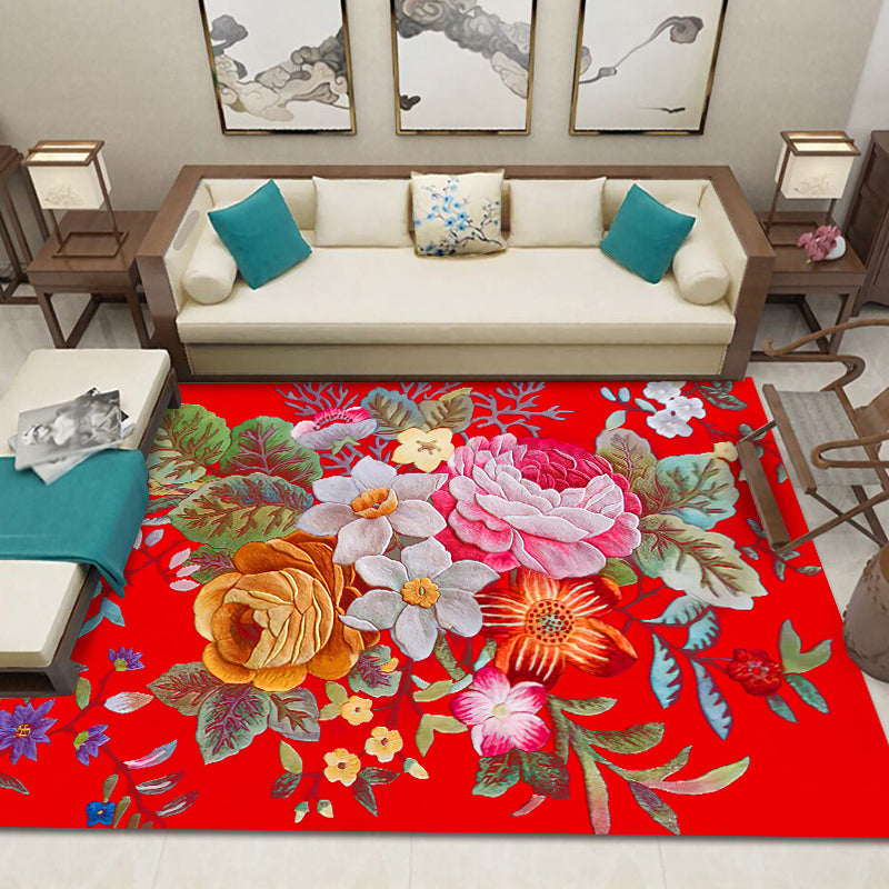 Colorful Modern Area Carpet Flower Pattern Polyester Area Rug Stain Resisatant Rug for Home Decor