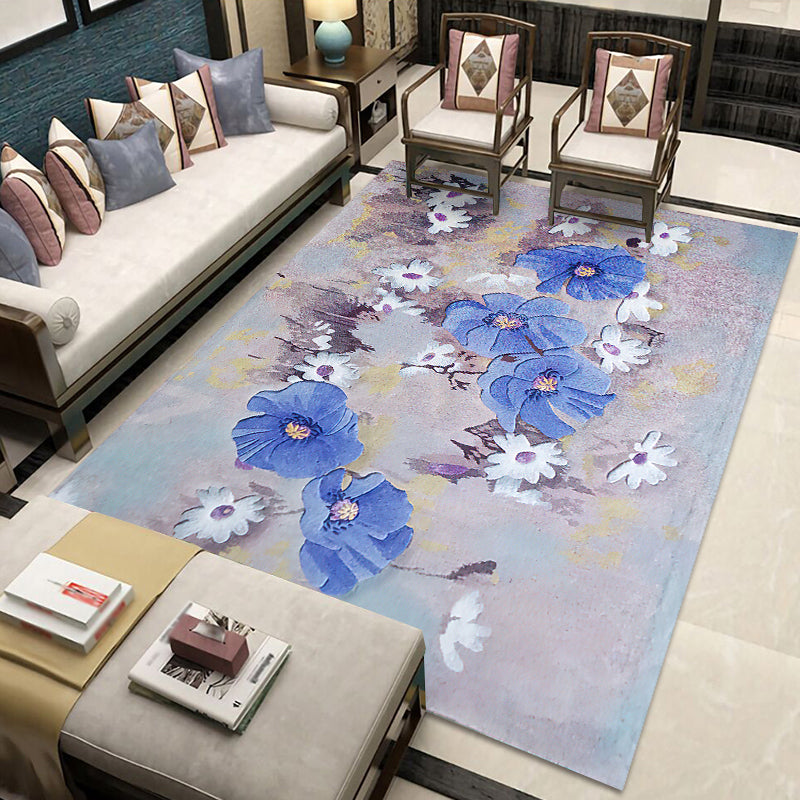 Colorful Modern Area Carpet Flower Pattern Polyester Area Rug Stain Resisatant Rug for Home Decor