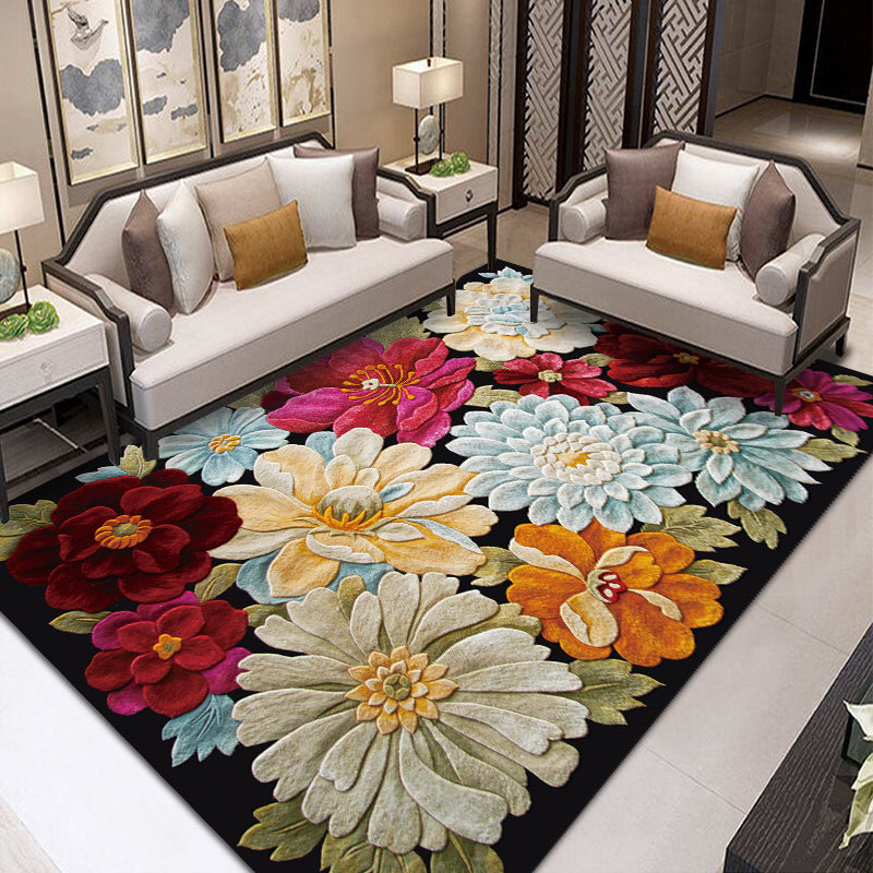 Kleurrijk modern tapijt met bloemenpatroon, polyester, vlekbestendig tapijt voor woondecoratie
