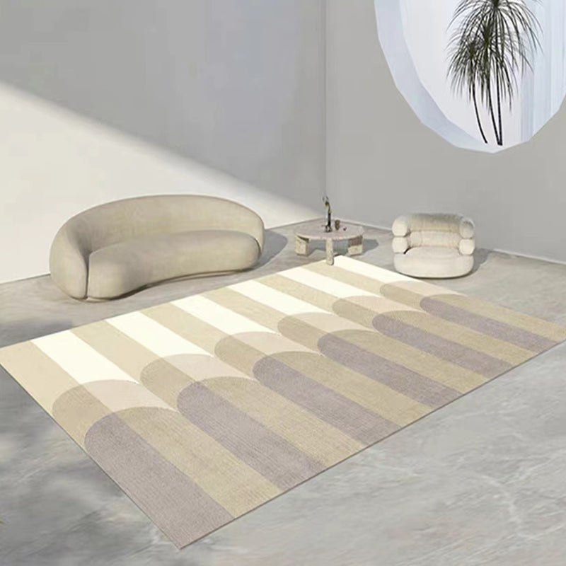 Apricot Modern Carpet Polyester Striped Carpet Washable Carpet for Living Room