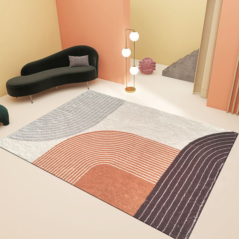 Orange Modern Carpet Polyester Striped Carpet Washable Carpet for Home Decoration