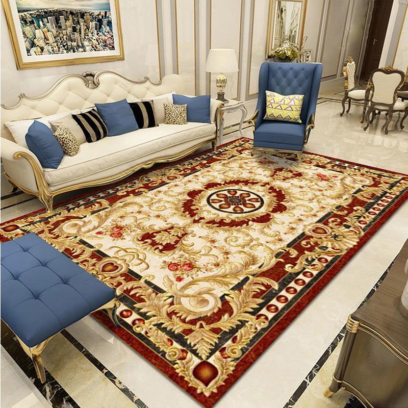 Modern European Carpet Medallion Printed Indoor Rug Polyester Stain Resistant Carpet for Living Room