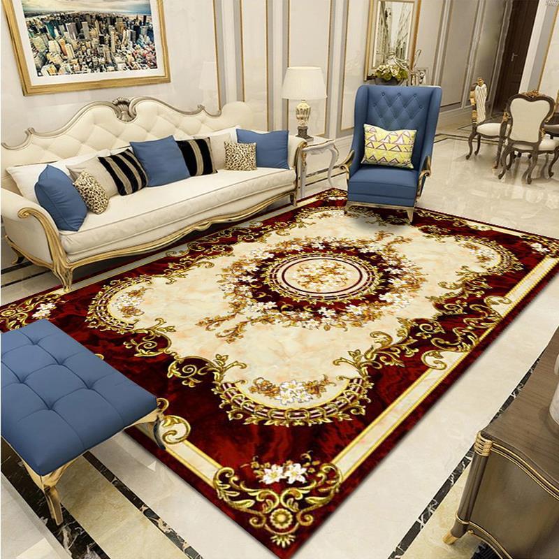 Modern European Carpet Medallion Printed Indoor Rug Polyester Stain Resistant Carpet for Living Room