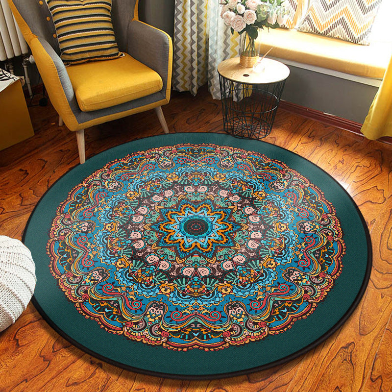 Blue Moroccan Carpet Polyester Graphic Carpet Non-Slip Backing Carpet for Home Decor