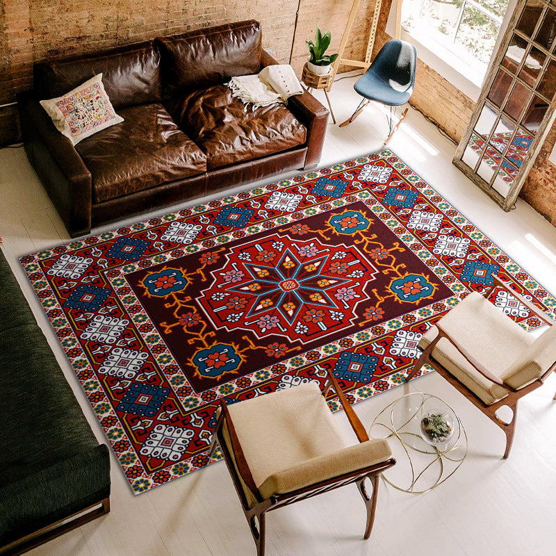 Mid-Century Florentine Tile Rug Polyester Indoor Carpet Non-Slip Backing Area Rug for Living Room