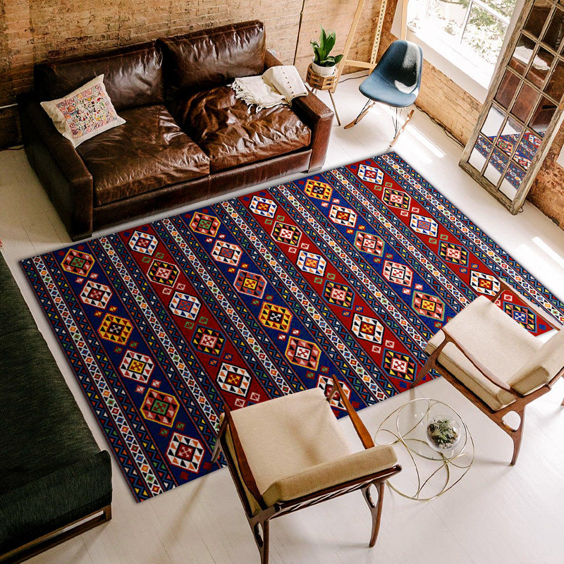 Mid-Century Florentine Tile Rug Polyester Indoor Carpet Non-Slip Backing Area Rug for Living Room