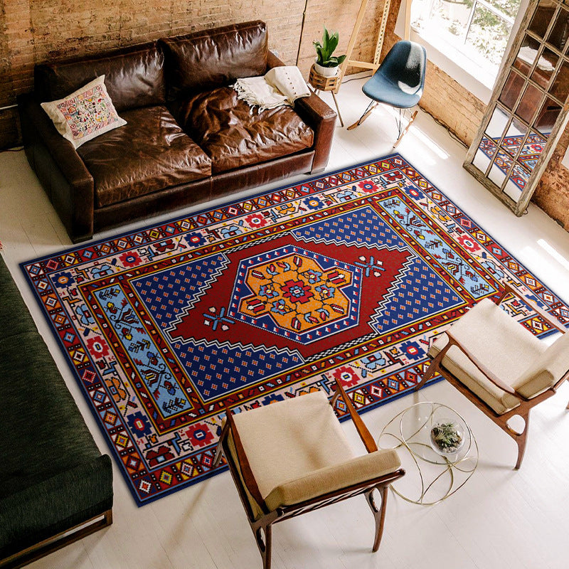 Mid-Century Florentine Tile Rug Polyester Indoor Carpet Non-Slip Backing Area Rug for Living Room