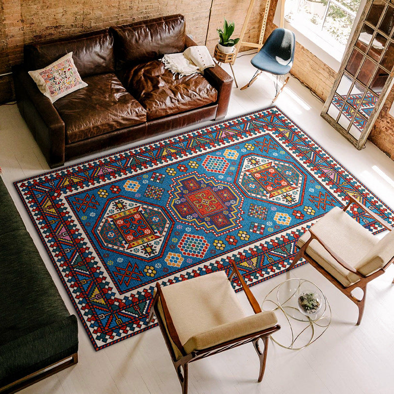 Mid-Century Florentine Tile Rug Polyester Indoor Carpet Non-Slip Backing Area Rug for Living Room