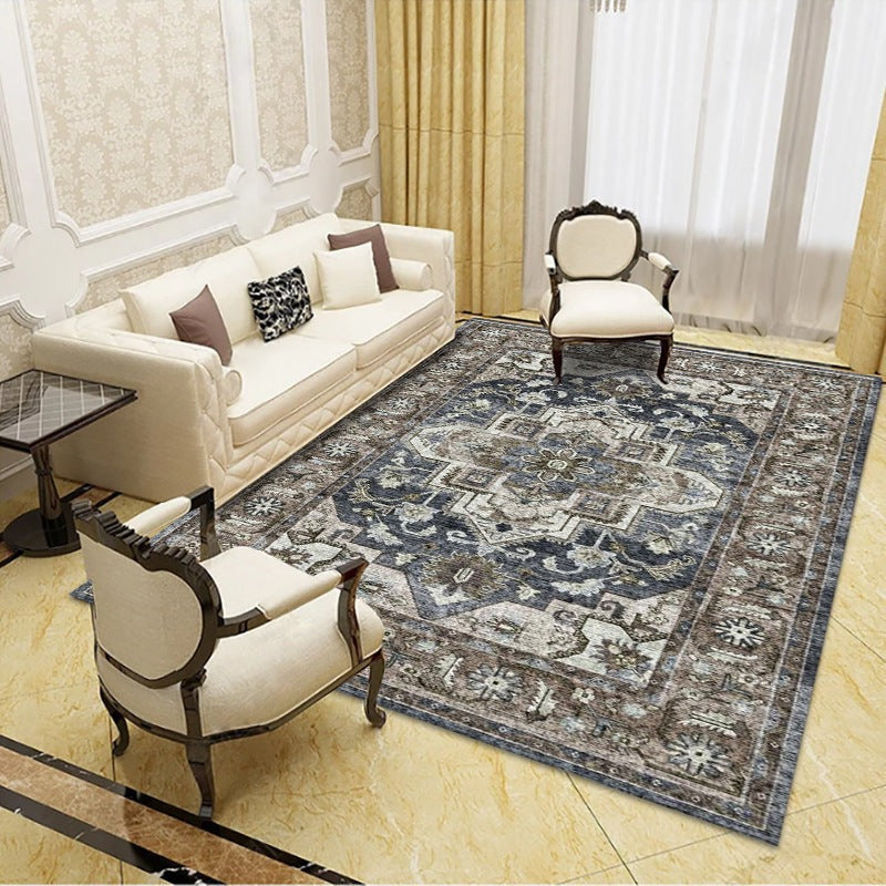 Shabby Chic Medallion Print Rug Polyester Carpet Stain Resistant Indoor Carpet for Living Room