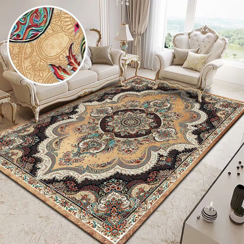 Fancy Traditional Area Rug Brown Polyester Area Carpet Stain Resistant Rug for Home Decor