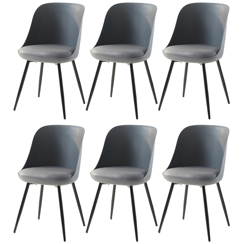 Leather Upholstered Armless Dining Chairs Solid Back Side Chairs with Metal Legs