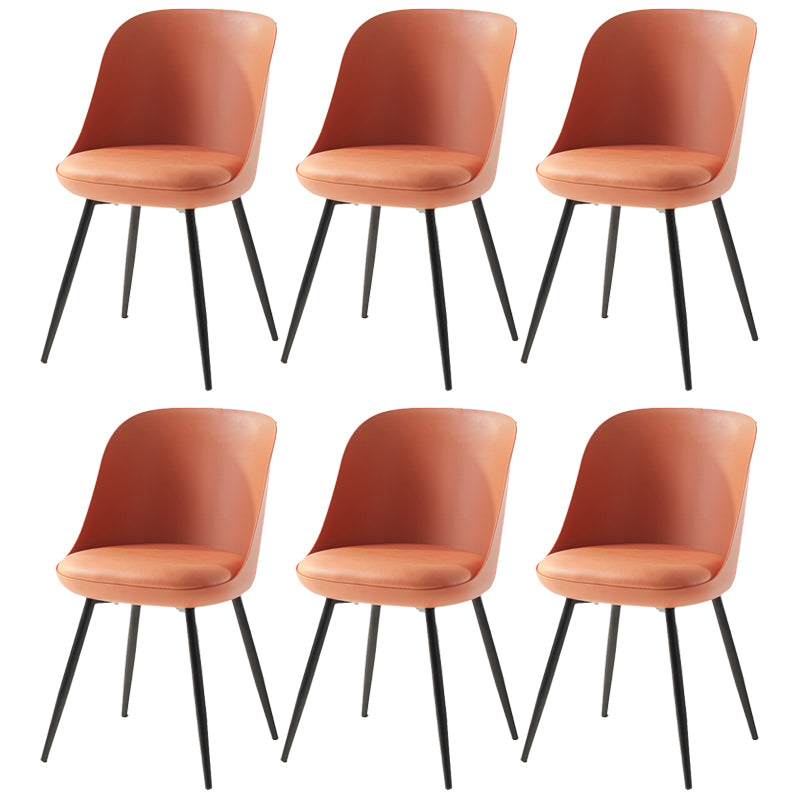 Leather Upholstered Armless Dining Chairs Solid Back Side Chairs with Metal Legs