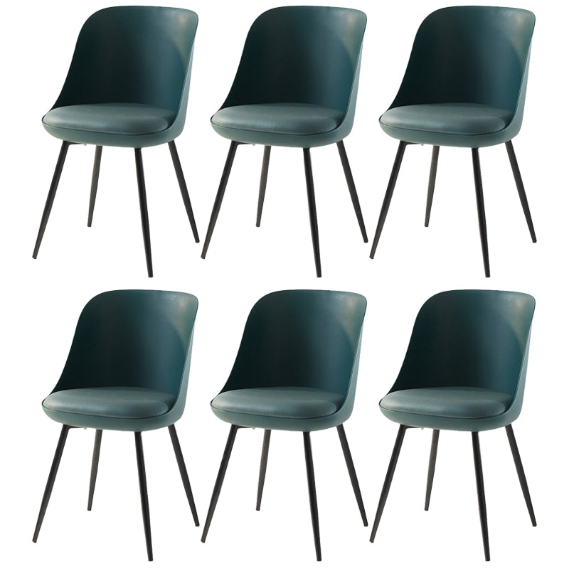 Leather Upholstered Armless Dining Chairs Solid Back Side Chairs with Metal Legs