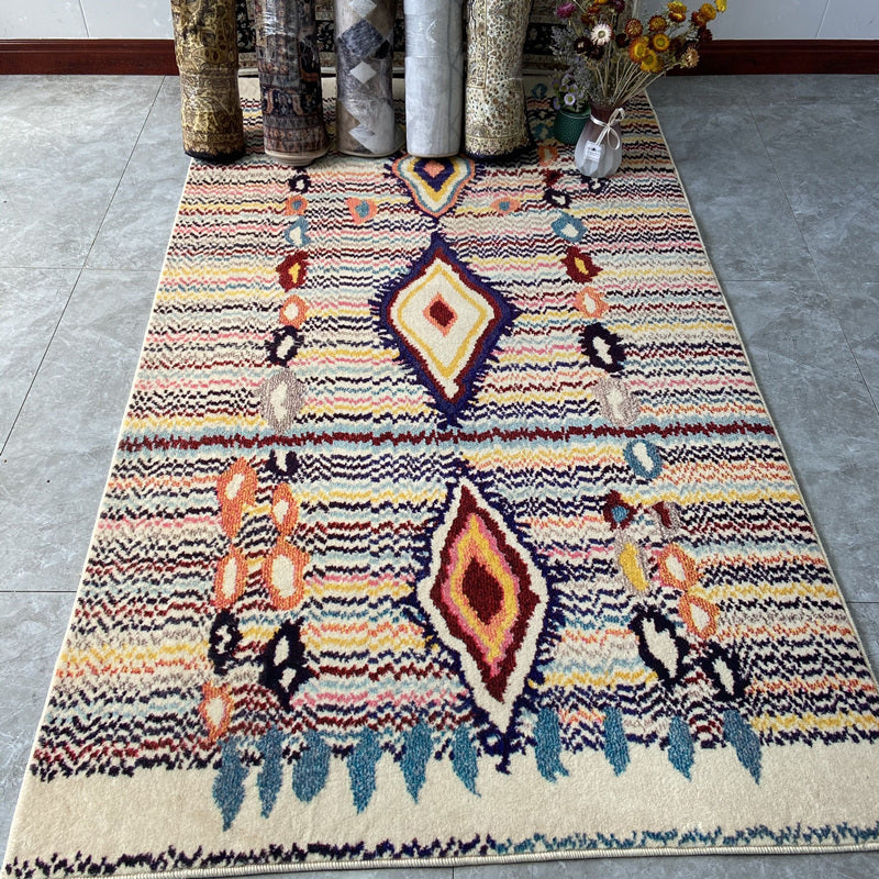 Traditional Morocco Area Carpet Tribal Pattern Polyester Area Rug Stain Resistant Rug for Home Decor