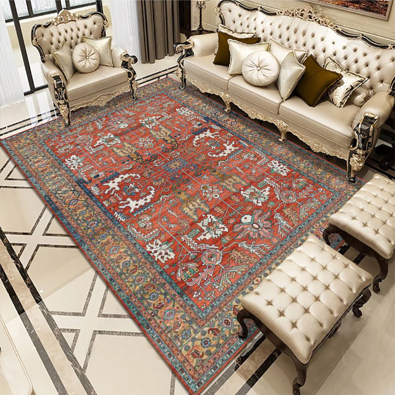 Antique Indoor Rug Traditional Floral Print Polyester Rug Stain Resistant Carpet for Living Room