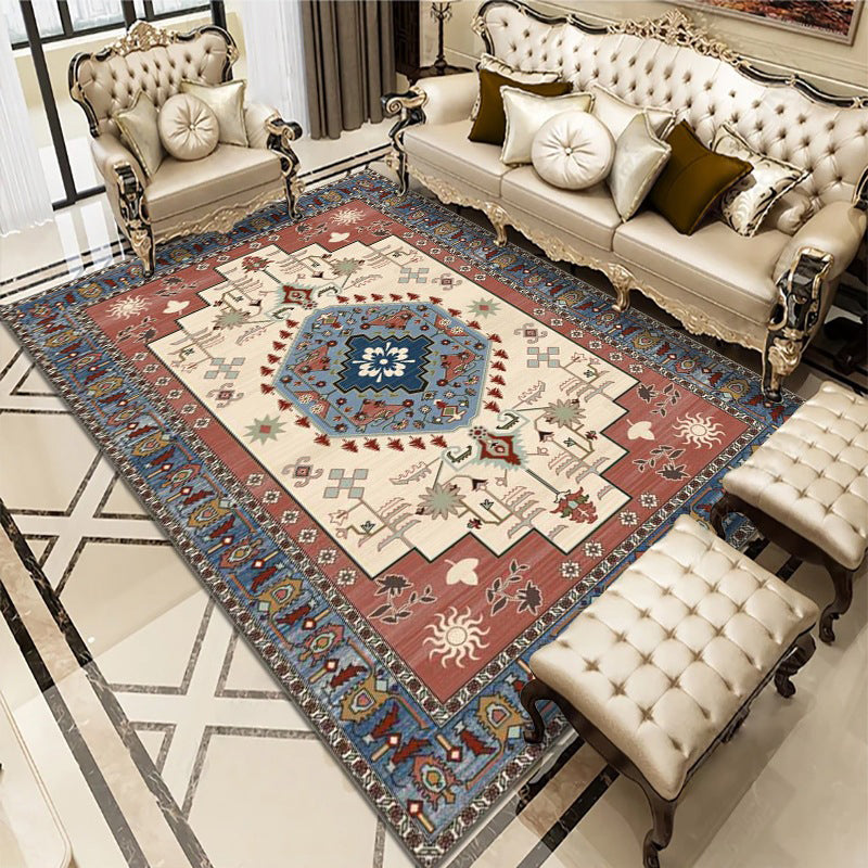 Antique Indoor Rug Traditional Floral Print Polyester Rug Stain Resistant Carpet for Living Room