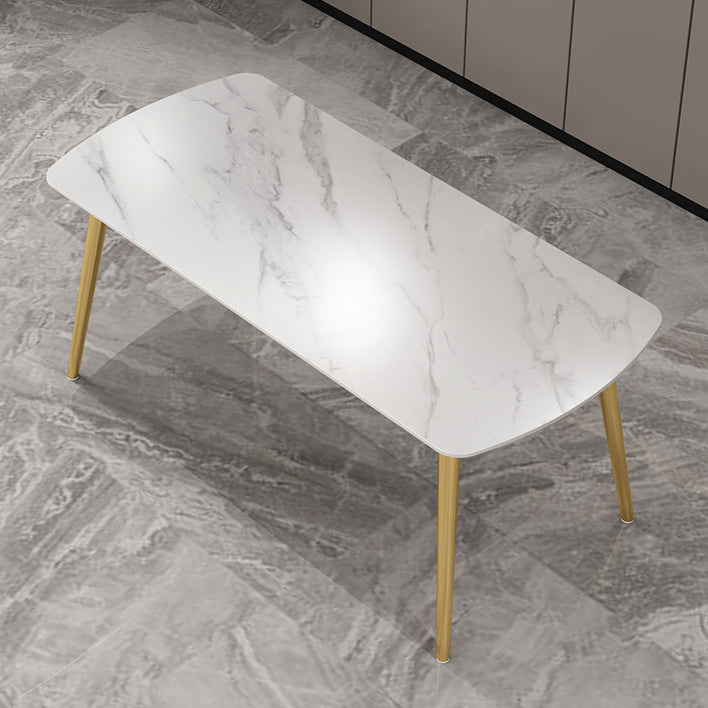 Sintered Stone Modern Style Dining Table White Rectangle Table with 4 Legs