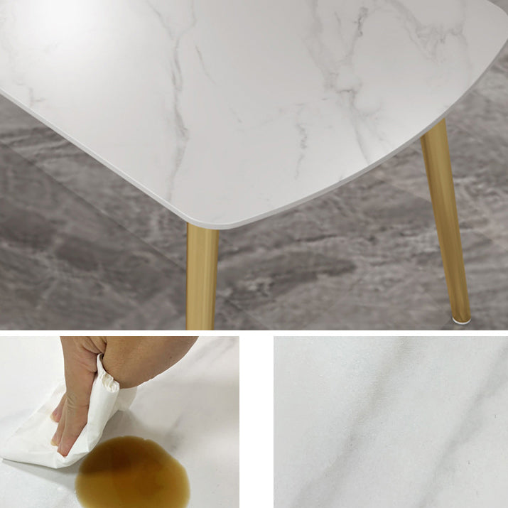 Sintered Stone Modern Style Dining Table White Rectangle Table with 4 Legs