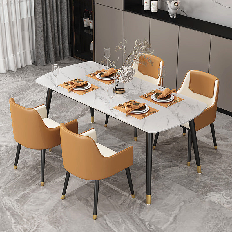 Sintered Stone Modern Style Dining Table White Rectangle Table with 4 Legs