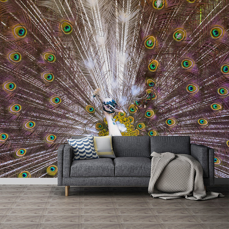 Beautiful Peacock Mural Wallpaper Stain Resistant Wall Covering for Living Room