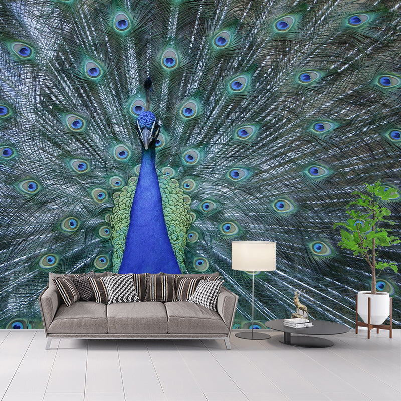 Beautiful Peacock Mural Wallpaper Stain Resistant Wall Covering for Living Room