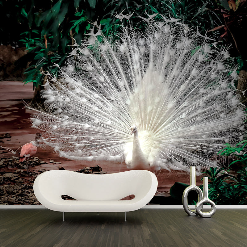 Beautiful Peacock Mural Wallpaper Stain Resistant Wall Covering for Living Room