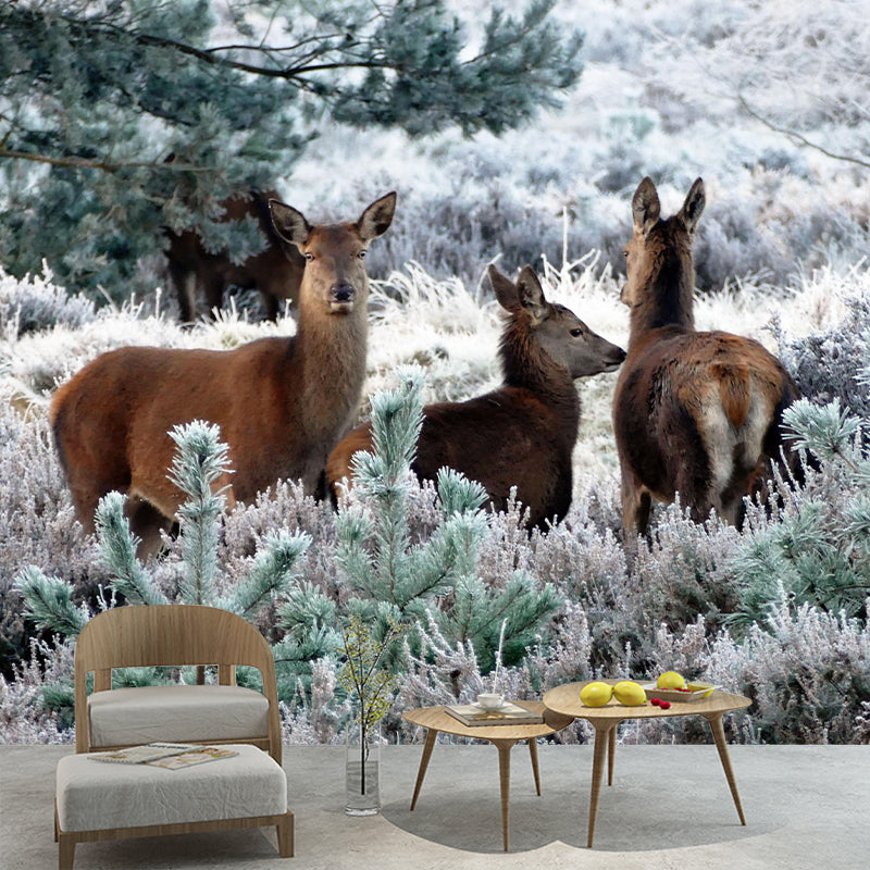 Deer Animal Mural Wallpaper Stain Resistant Wall Covering for Living Room