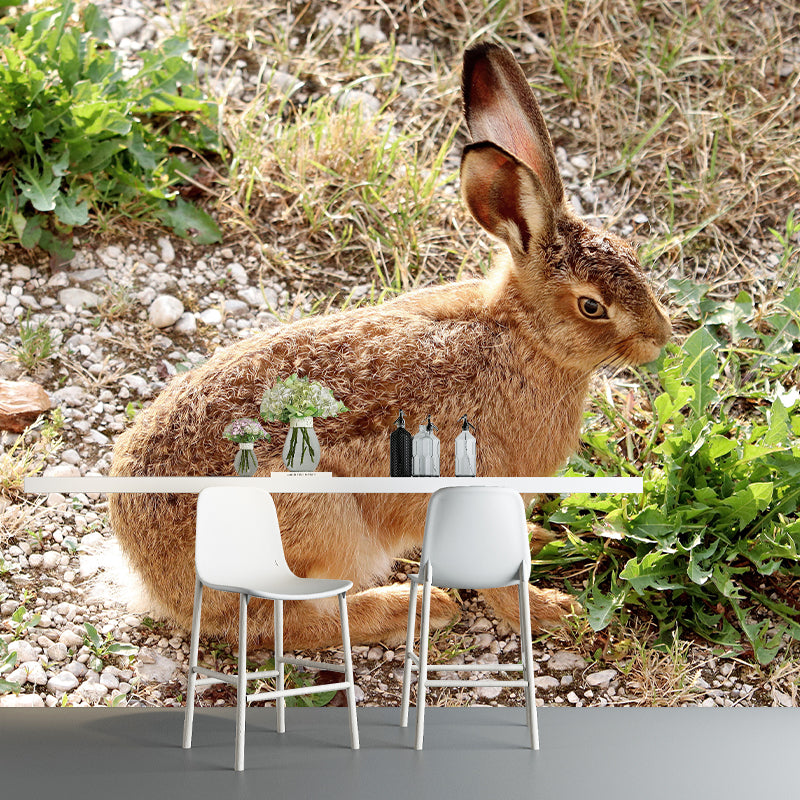 Hare Animal Mural Wallpaper Stain Resistant Wall Covering for Living Room