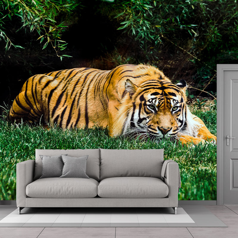 Handsome Tiger Mural Wallpaper Stain Resistant Wall Covering for Living Room