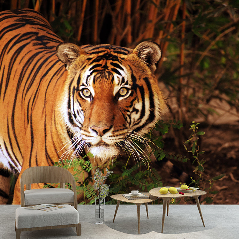 Handsome Tiger Mural Wallpaper Stain Resistant Wall Covering for Living Room