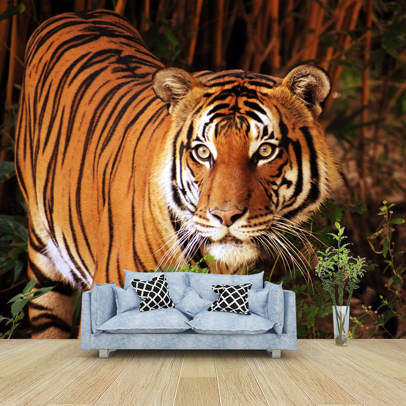 Handsome Tiger Mural Wallpaper Stain Resistant Wall Covering for Living Room