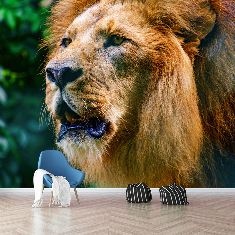 Handsome Lion Mural Wallpaper Stain Resistant Wall Covering for Living Room