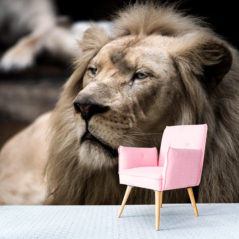 Handsome Lion Mural Wallpaper Stain Resistant Wall Covering for Living Room