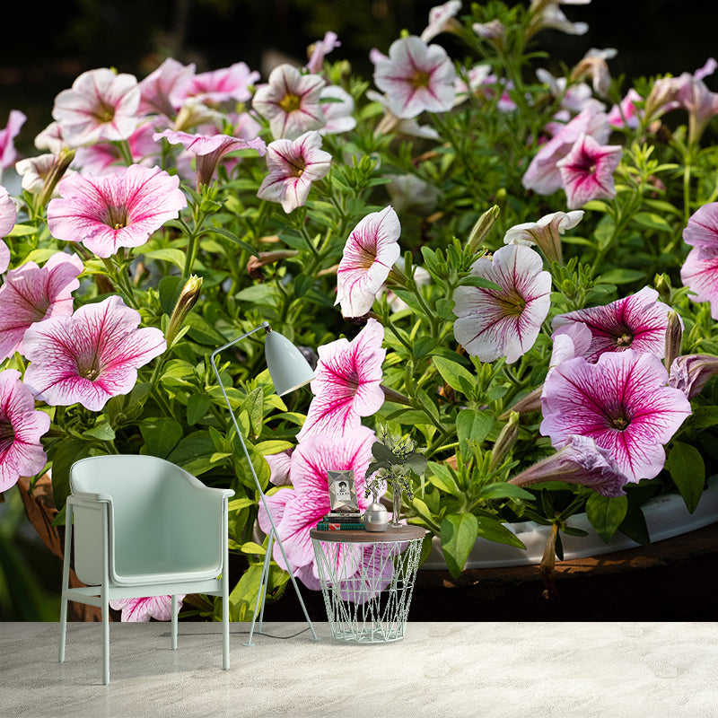 Modern Petunia Mural Wallpaper Stain Resistant Wall Covering for Living Room