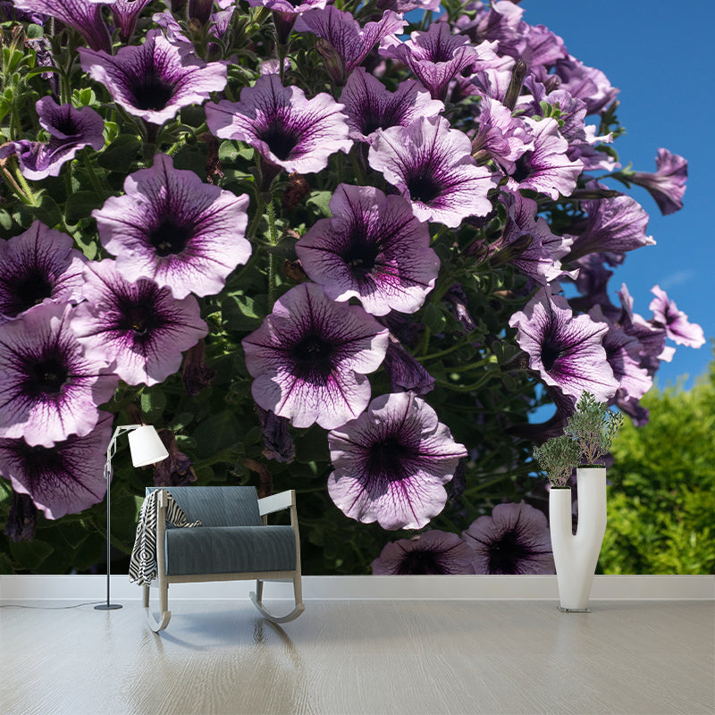 Modern Petunia Mural Wallpaper Stain Resistant Wall Covering for Living Room