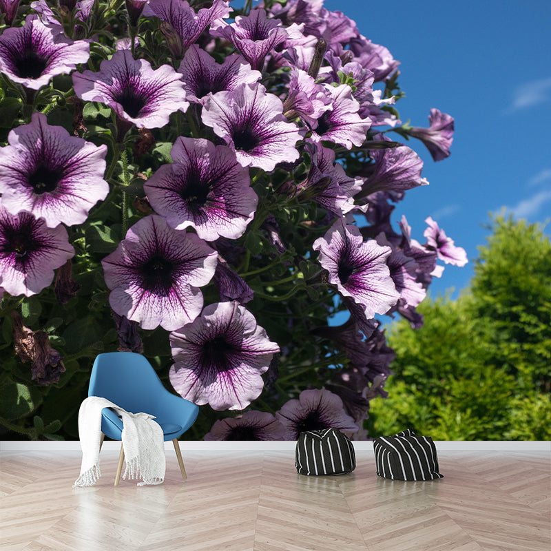 Modern Petunia Mural Wallpaper Stain Resistant Wall Covering for Living Room